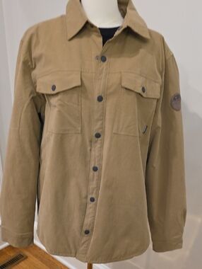 Eddie Bauer Tan Button-Front Field Jacket Aztec Fleece Lining